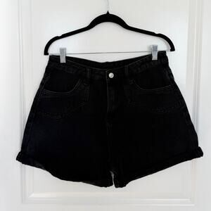 Princess Polly Denim Mom Jean Shorts High Rise Classic Fit Black 8
